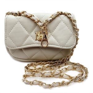 New Badgley Mischka Off White Quilted Mini Bag with Gold Chain